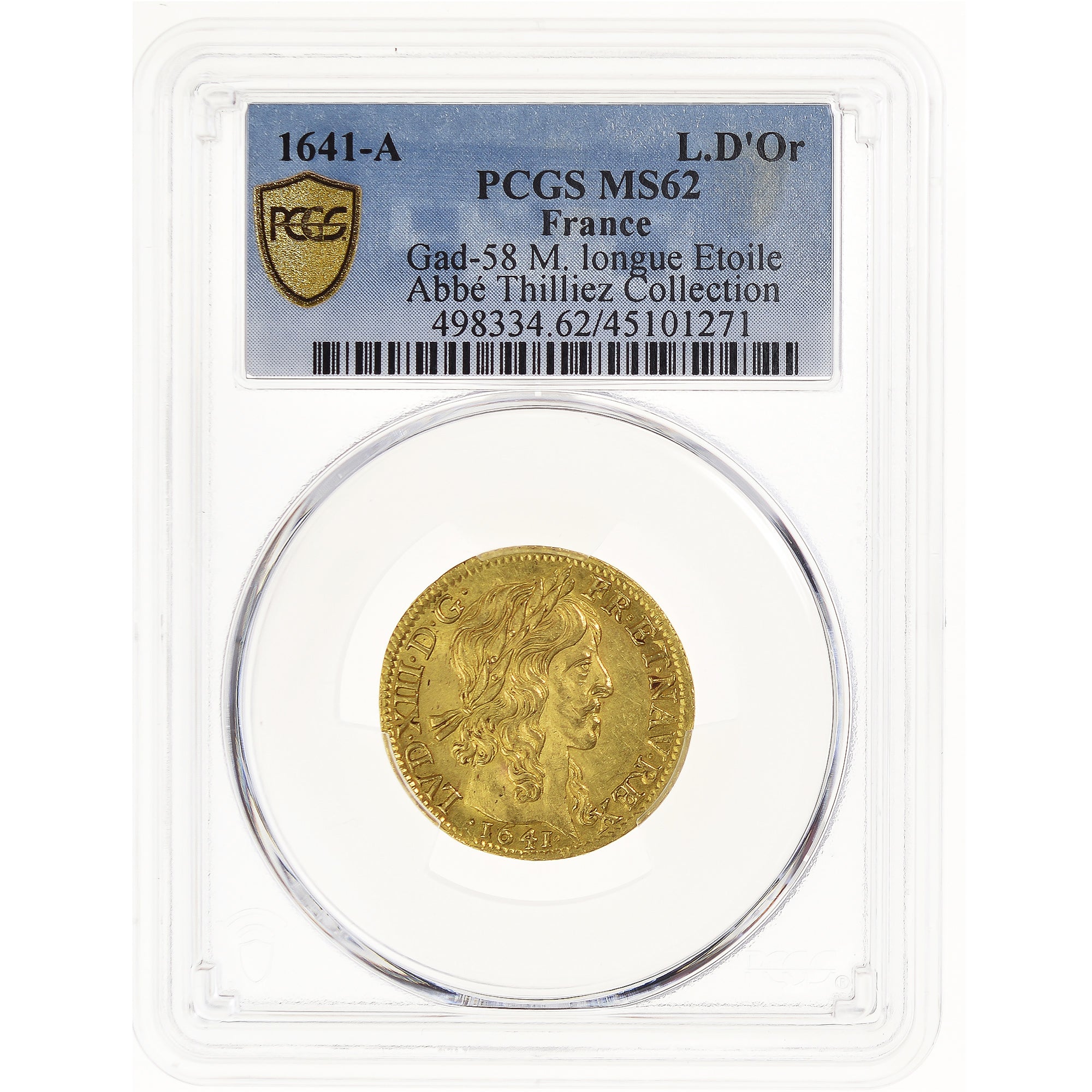 Coin, France, Louis XIII, Louis d'Or, 1641, Paris, Pedigree, PCGS, MS62