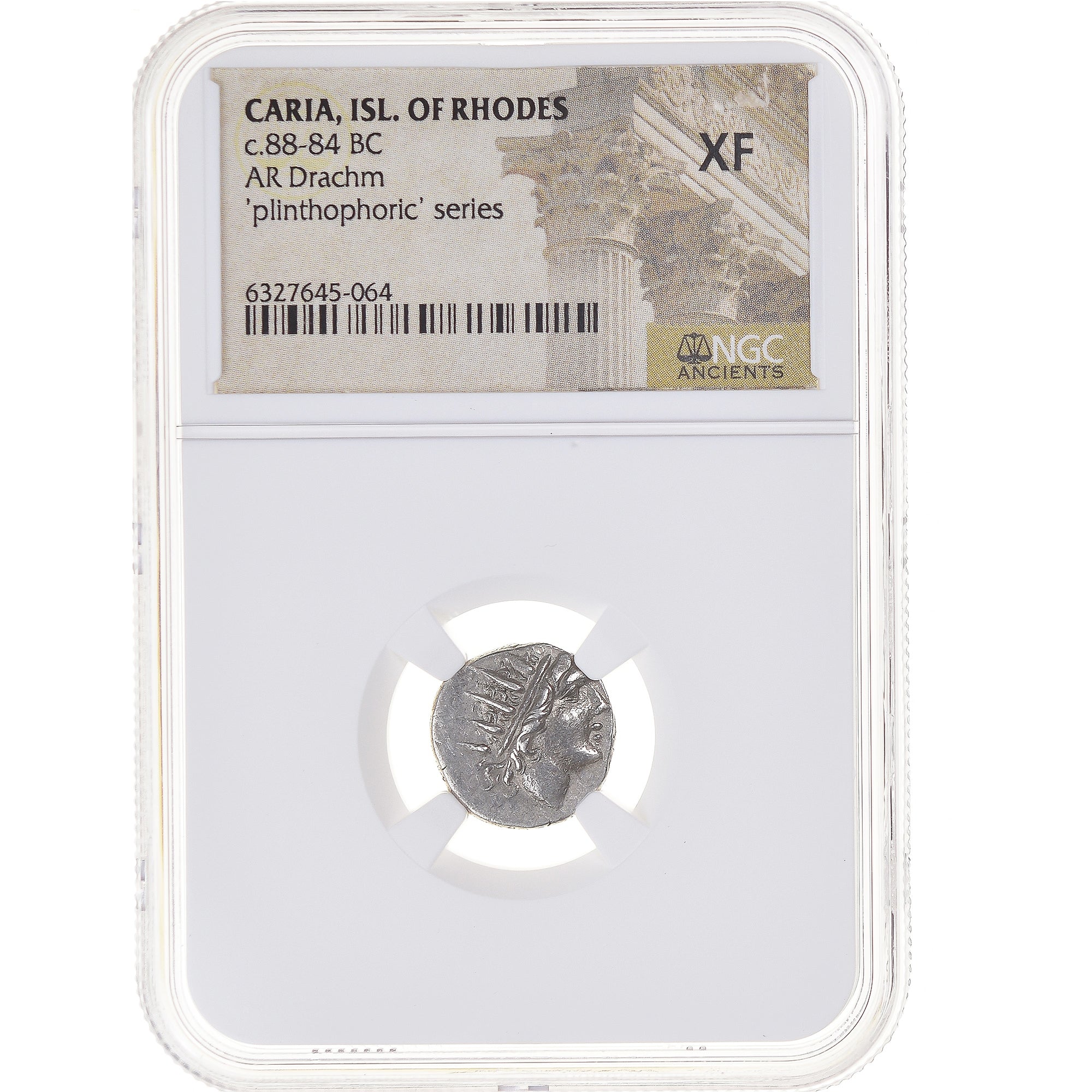 Coin, Caria, Drachm, 88-84 BC, Rhodes, graded, NGC, XF, EF(40-45), Silver