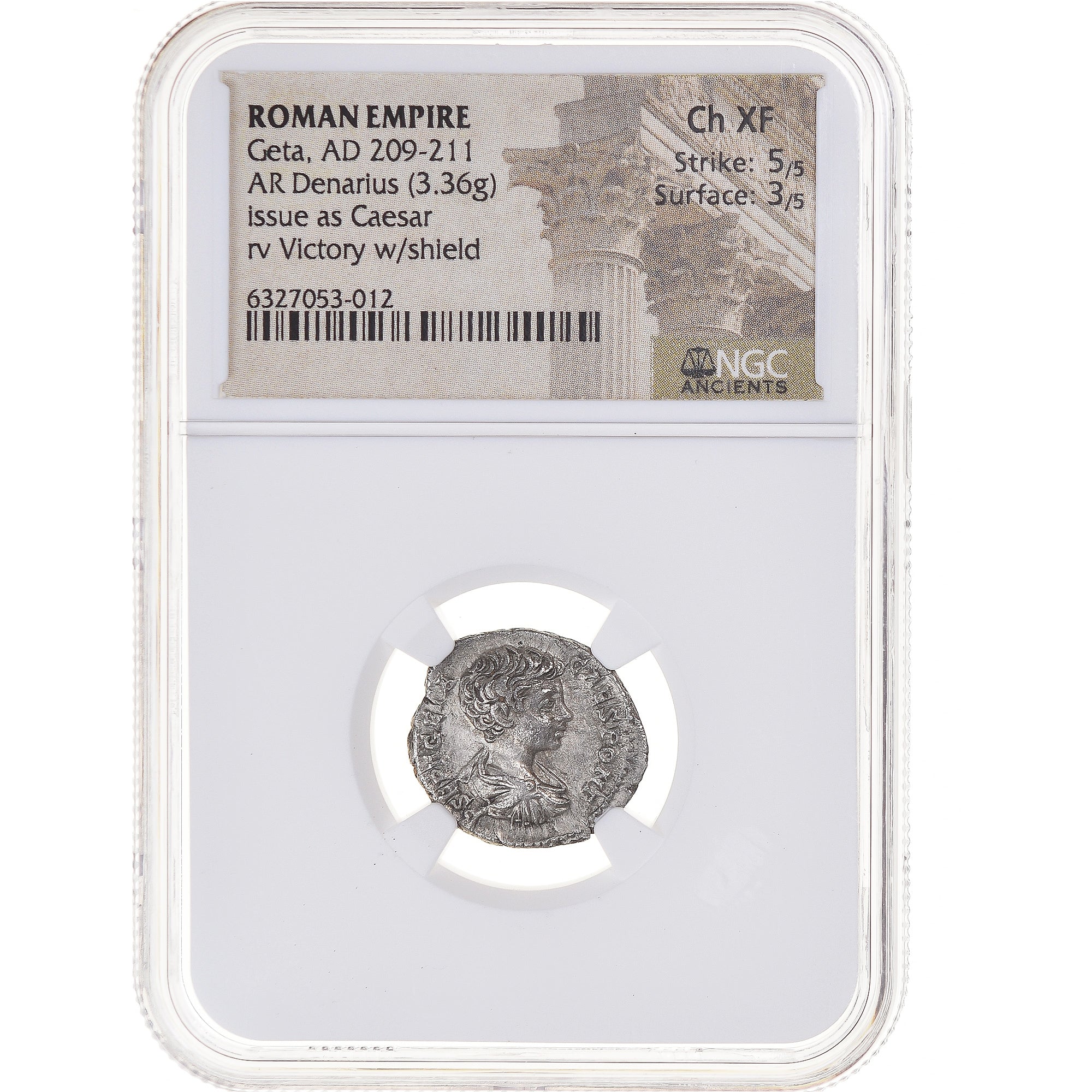 Coin, Geta, Denarius, 209-211, Rome, graded, NGC, Ch XF 5/5 3/5, EF(40-45)