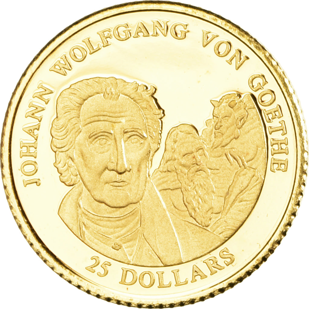 Moeda, Libéria, Goethe, 25 Dollars, 2001, American Mint, Proof, MS(65-70)