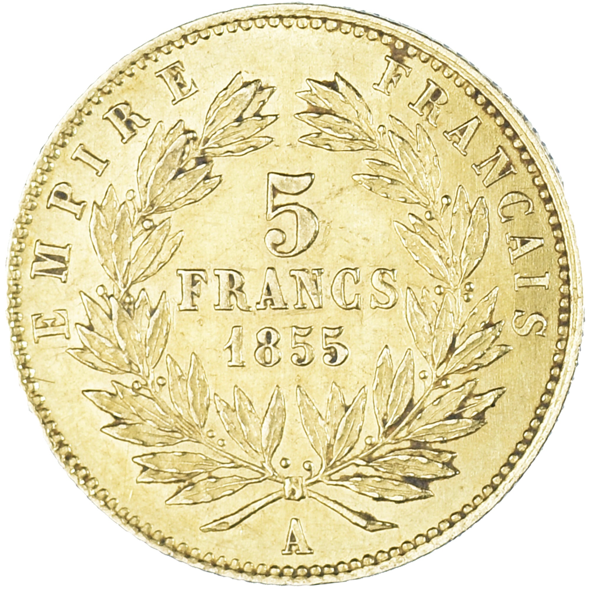 Moneta, Francja, Napoleon III, 5 Francs, 1855, Paris, Mały moduł, AU(50-53)
