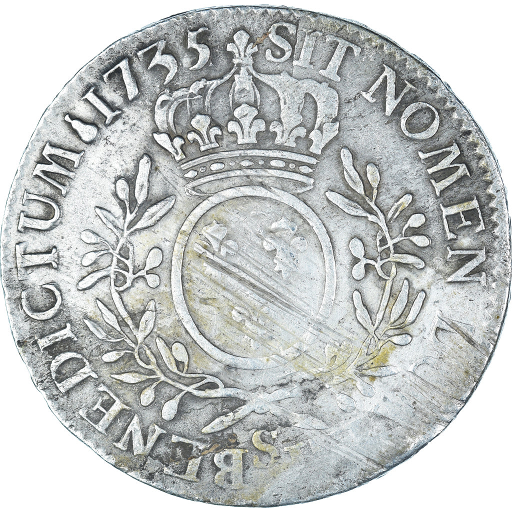 Moneta, Francja, Louis XV, Ecu aux branches d'olivier, 1735, Reims, VF(30-35)
