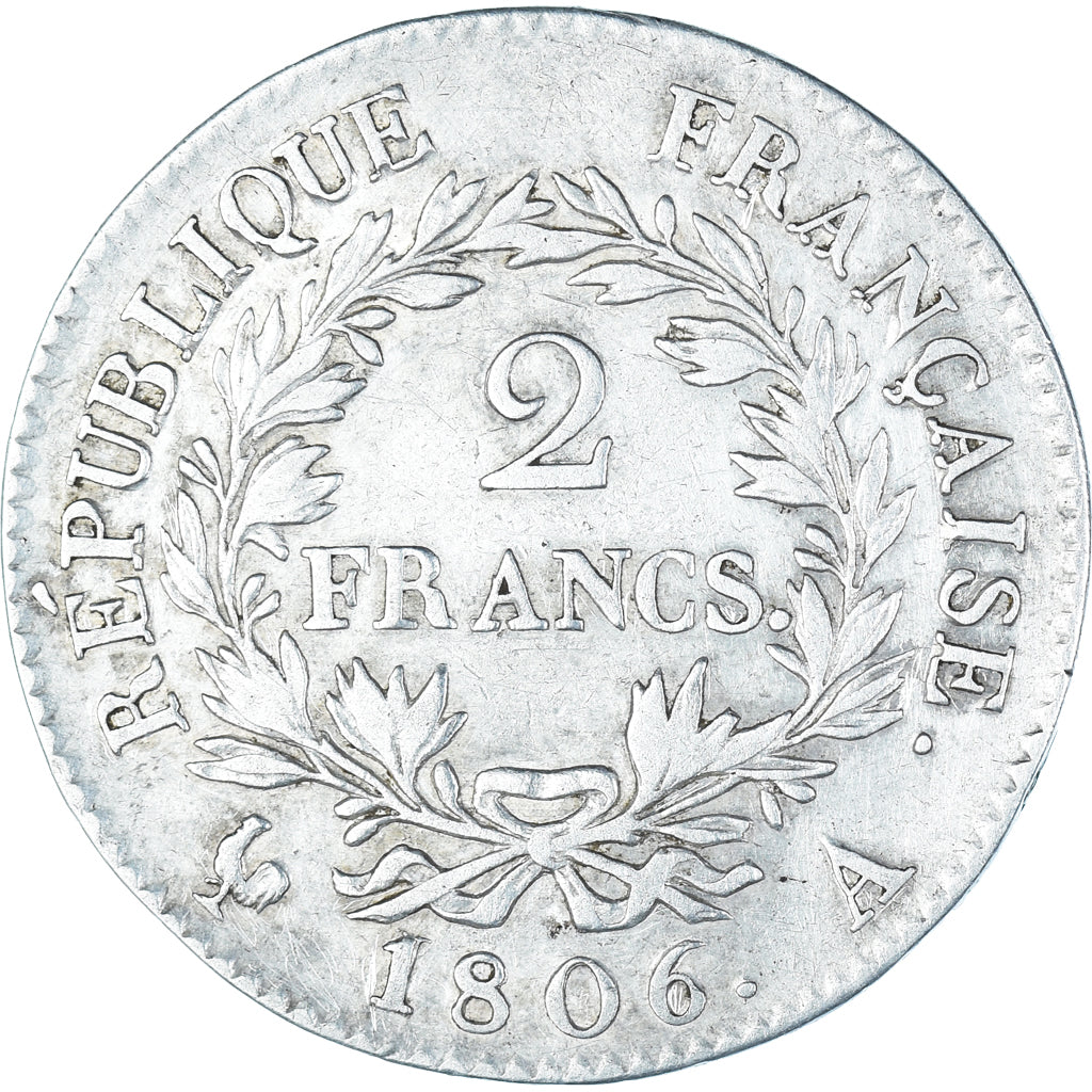 Monnaie, France, Napoleon I, tête nue, 2 Francs, 1806, Paris, TB+, Argent