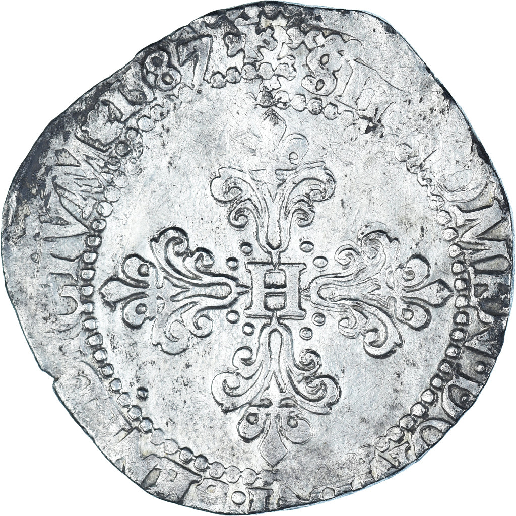 Moneda, Francia, Henri III, 1/2 franc au col gaufré, 1587, Paris, MBC, Plata