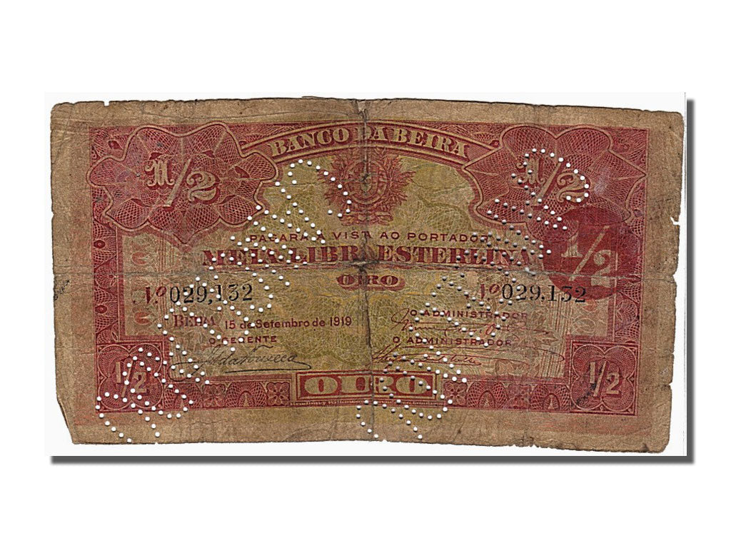 Mozambique, 1/2 Libra, 1919, KM #R5, VG(8-10), 029132