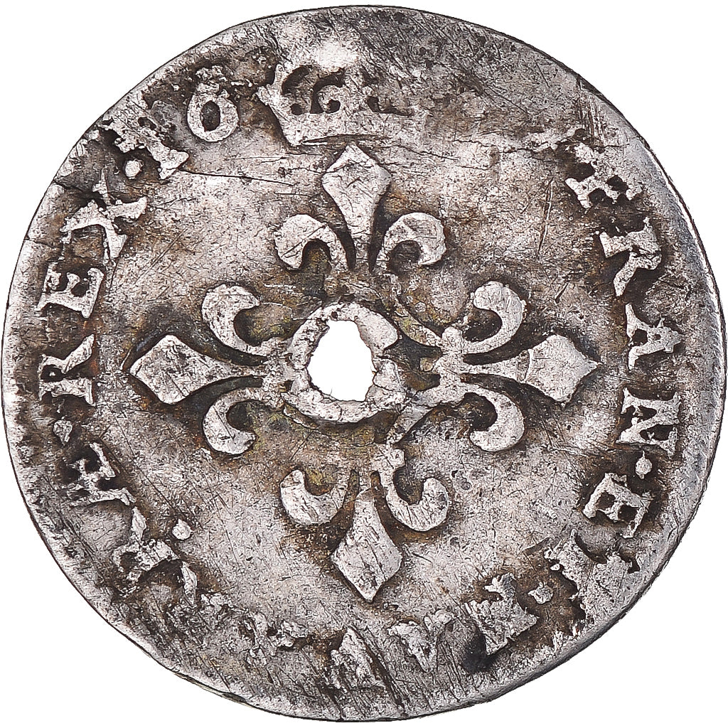 Moeda, França, Louis XIV, 4 Sols des Traitants, Paris ou Vimy, Holed, F(12-15)