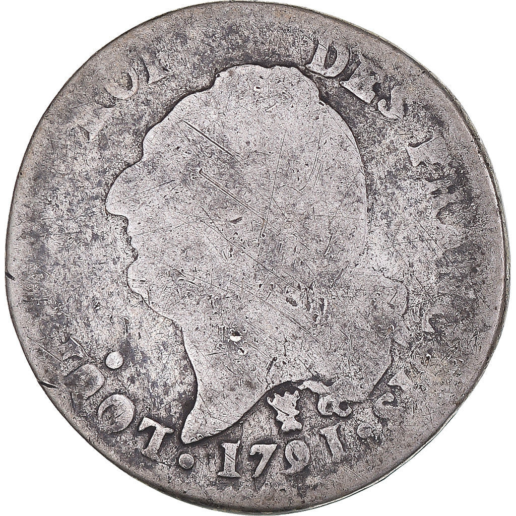 Coin, France, Louis XVI, 15 sols françois, 1791/AN 3, Limoges, 2nd semestre