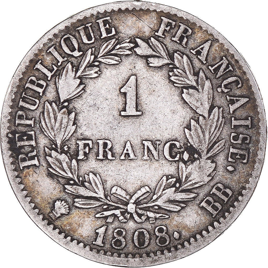 Moeda, França, Napoleon I, Napoléon I, Franc, 1808, Strasbourg, VF(30-35)