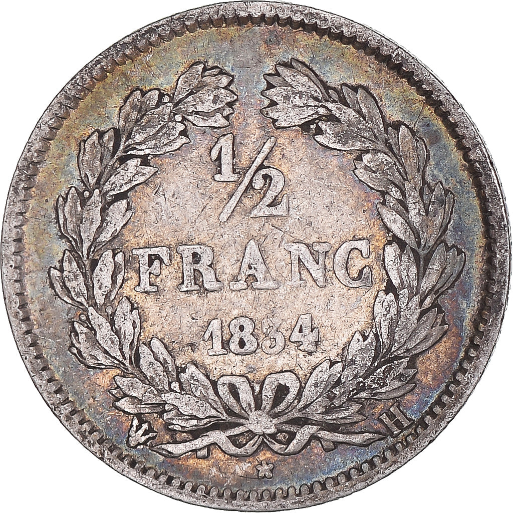 Moneta, Francia, Louis-Philippe, 1/2 Franc, 1834, La Rochelle, BB, Argento