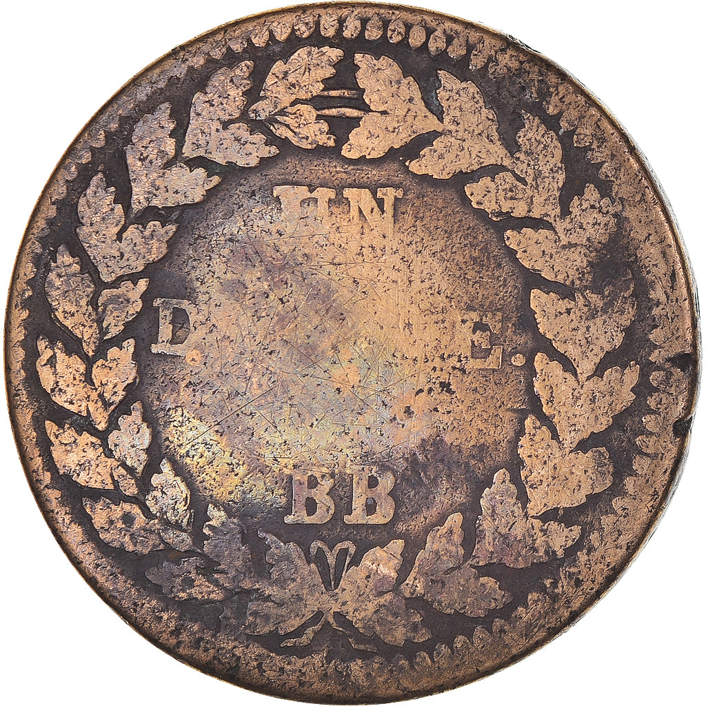 Moeda, França, Louis XVIII, Decime, Strasbourg, VF(20-25), Bronze, Gadoury:196