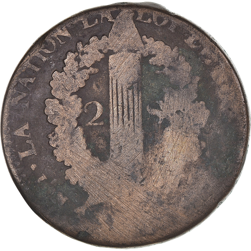 Coin, France, Louis XVI, 2 sols Français, 1792 / AN 4, Strasbourg, F(12-15)