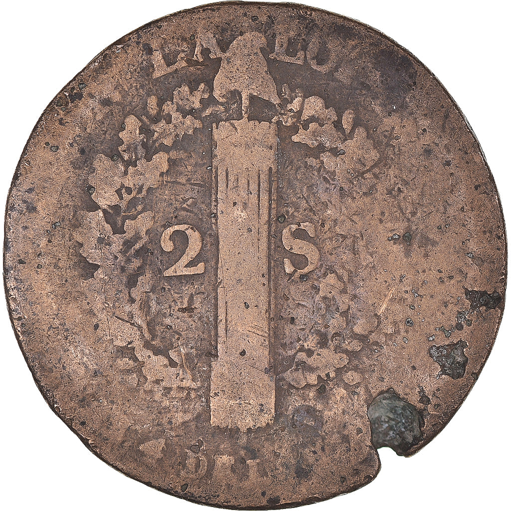 Coin, France, Louis XVI, 2 sols Français, 1792 / AN 4, Strasbourg, F(12-15)
