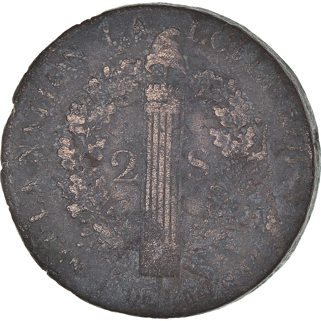 Coin, France, Louis XVI, 2 sols François, 1792 / AN 4, Paris, VF(20-25), Métal