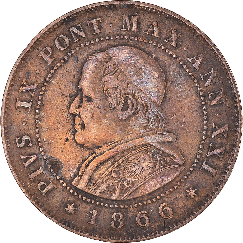 Moneda, Estados italianos, PAPAL STATES, Pius IX, 2 Soldi, 10 Centesimi