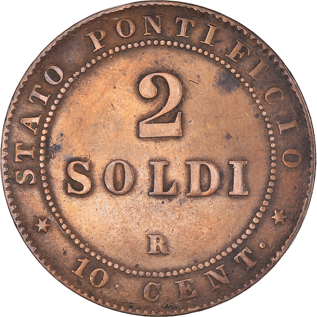 Moneda, Estados italianos, PAPAL STATES, Pius IX, 2 Soldi, 10 Centesimi