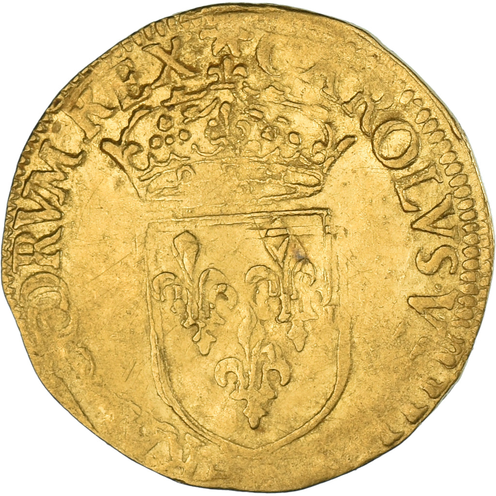 Coin, France, Charles IX, Écu d'or au soleil, 1er type, Rouen, VF(30-35), Gold