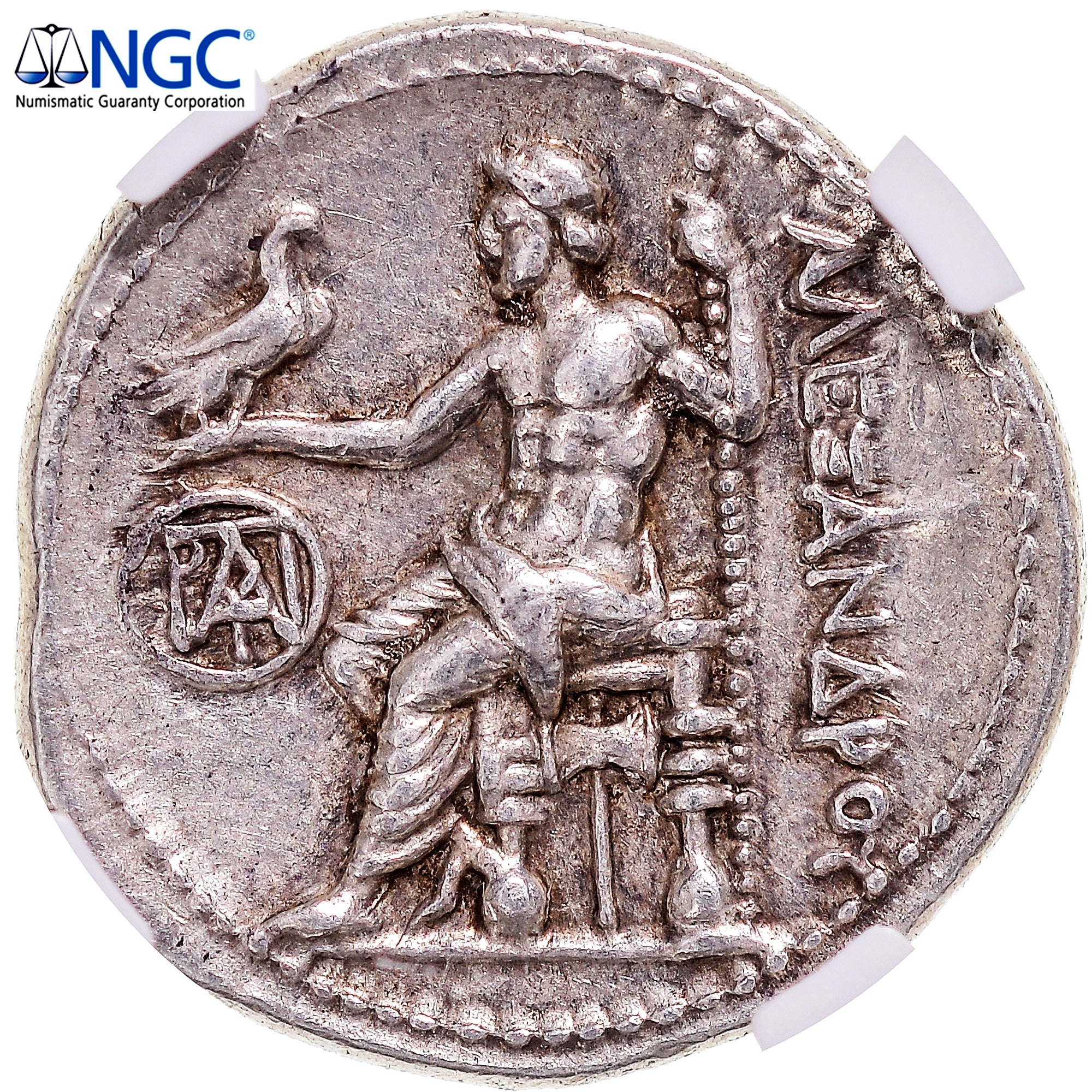 Moneda, Ionia, Drachm, ca. 300-295 BC, Miletos, NGC, graded, Ch XF, MBC+, Plata