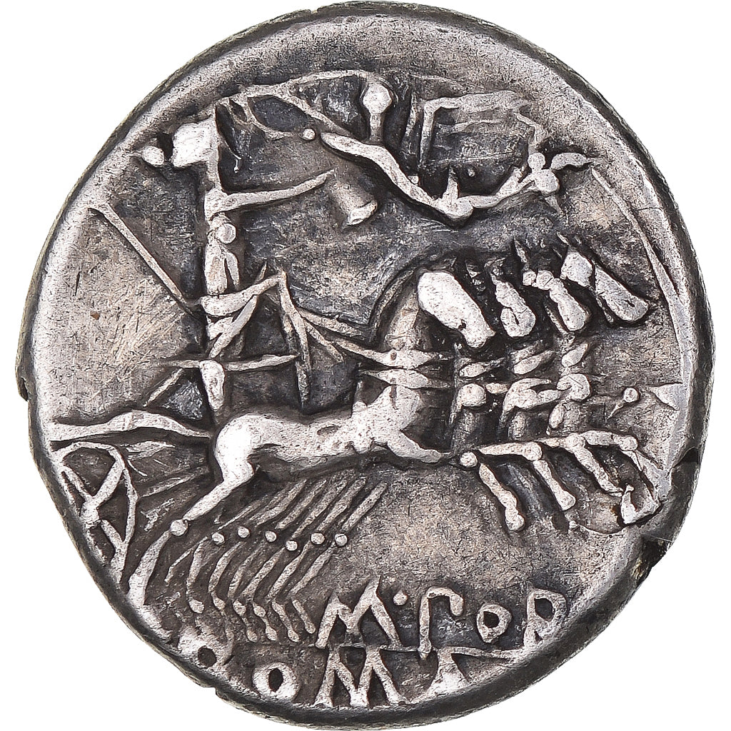 Moneda, M. Porcius Laeca, Denarius, 125 BC, Rome, BC+, Plata, Crawford:270/1
