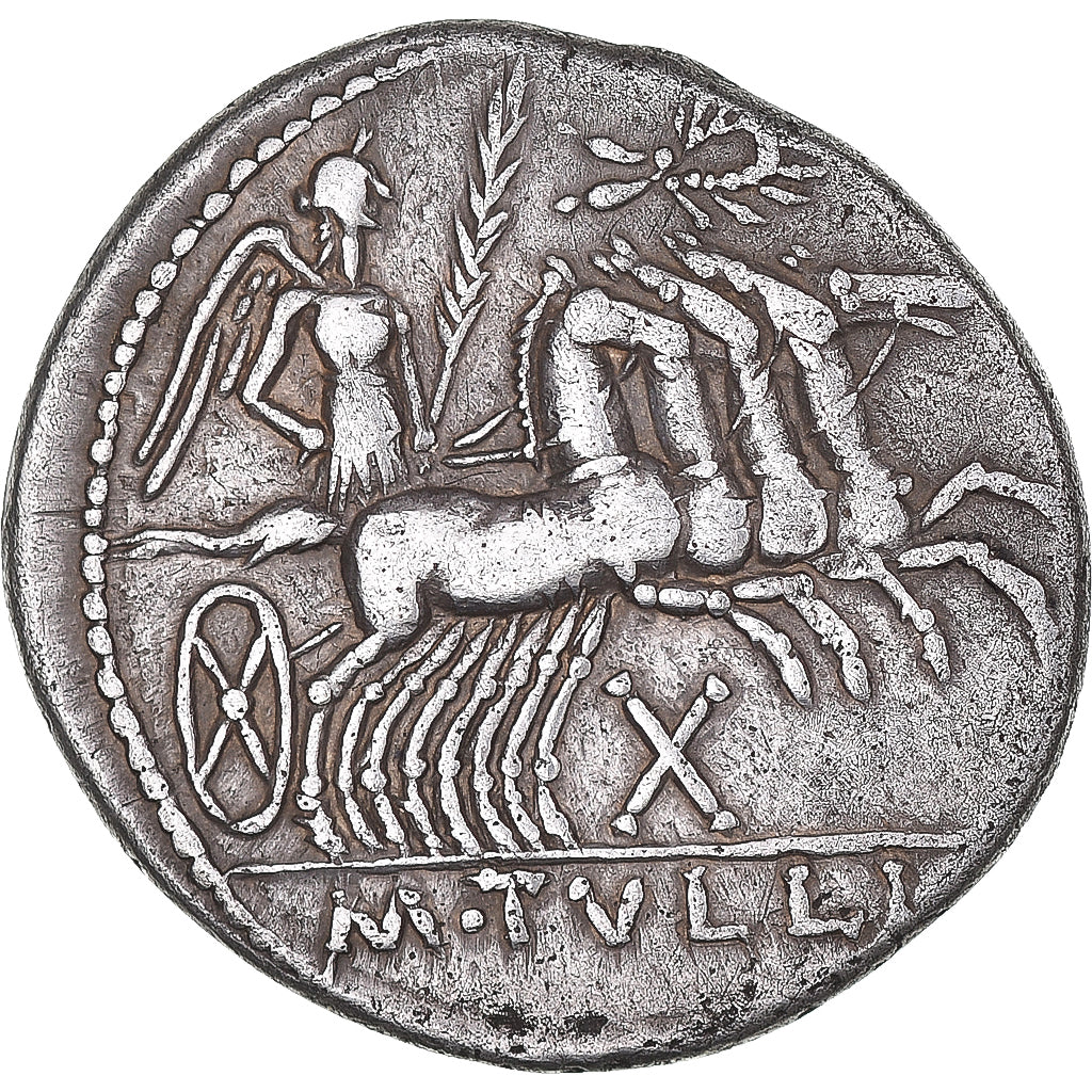 Coin, M. Tullius, Denarius, 120 BC, Rome, AU(50-53), Silver, Crawford:280/1