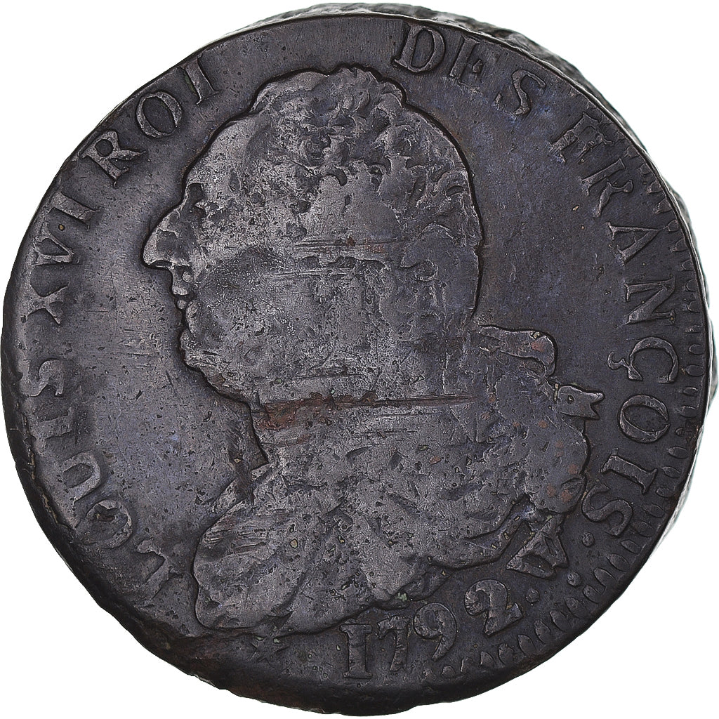Coin, France, Louis XVI, 2 sols François, 1792 / AN 4, Arras, VF(30-35)