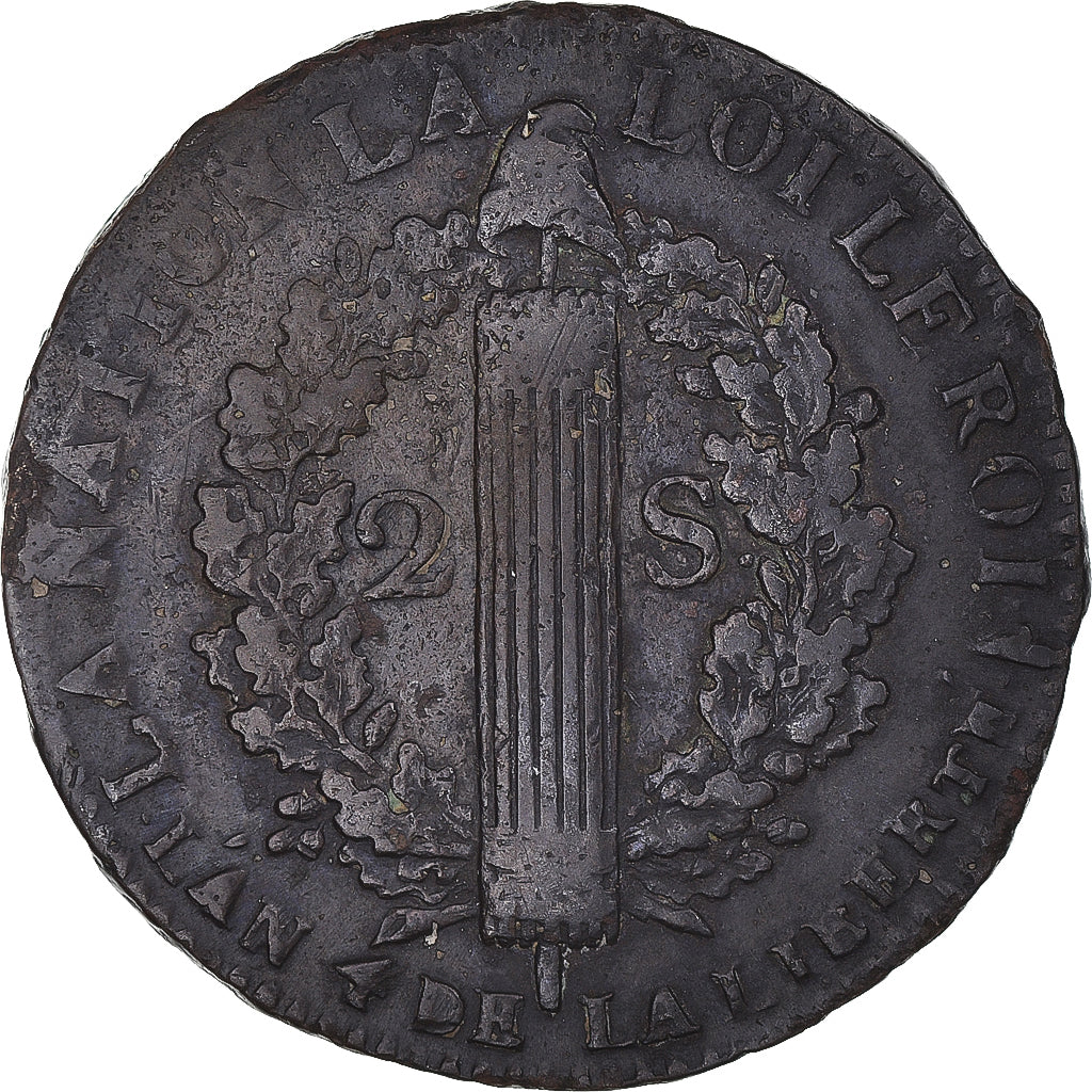 Coin, France, Louis XVI, 2 sols François, 1792 / AN 4, Arras, VF(30-35)