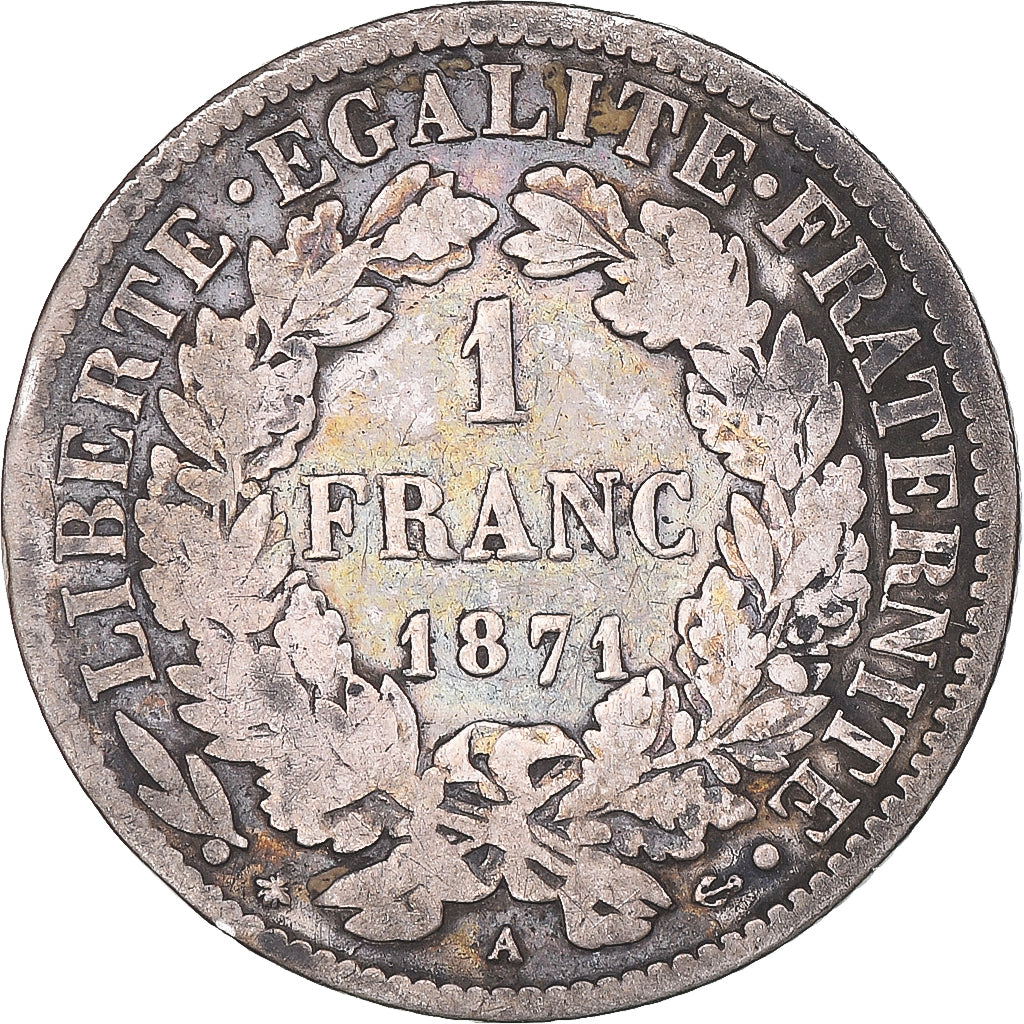 Coin, France, Cérès, Franc, 1871, Paris, VF(30-35), Silver, KM:822.1