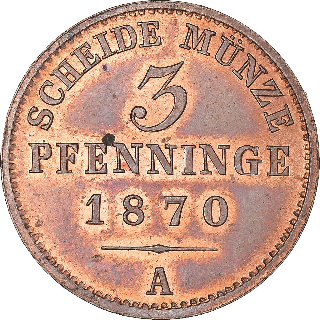 Moneta, Stati tedeschi, PRUSSIA, Wilhelm I, 3 Pfennig, 1870, Berlin, SPL, Rame