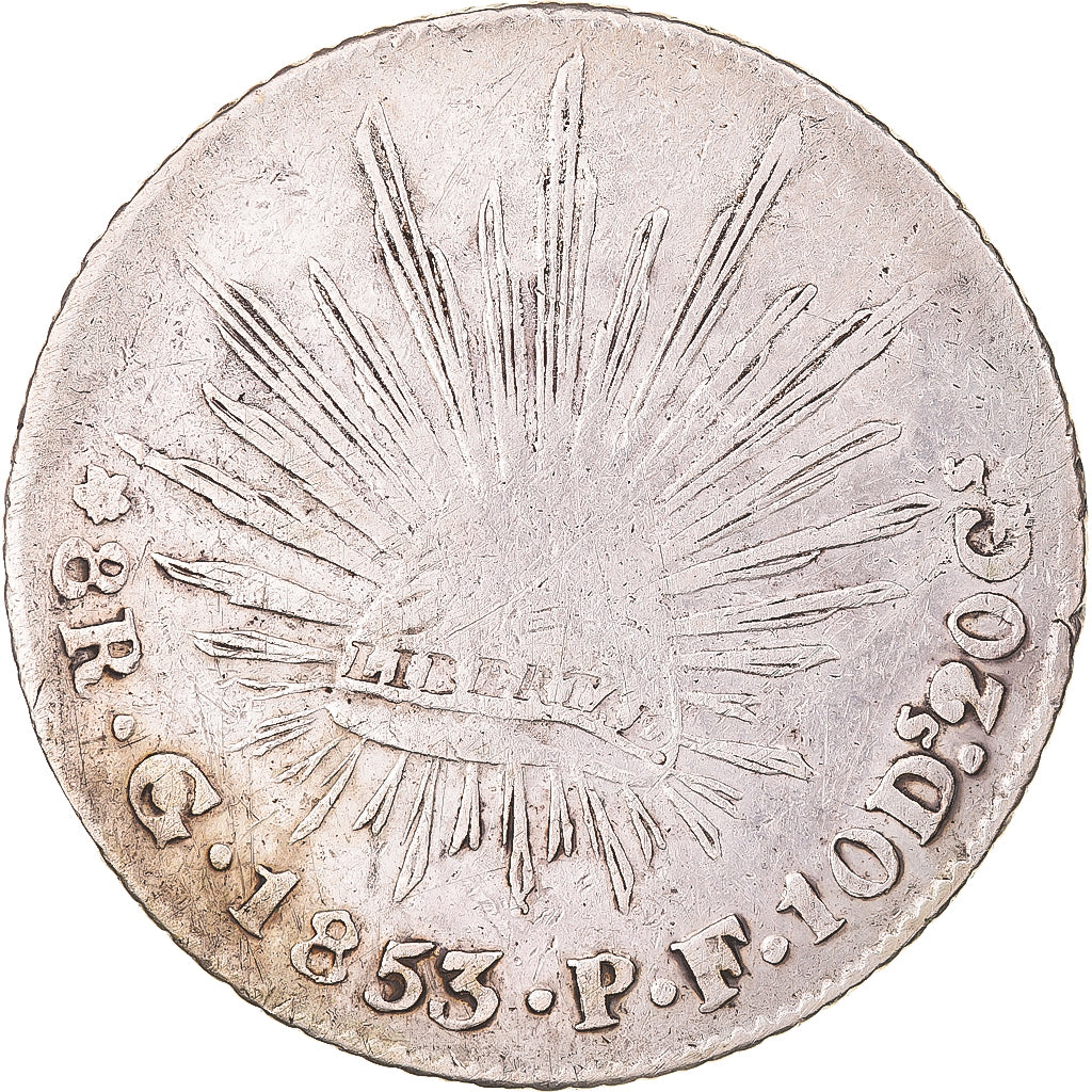 Münze, Mexiko, 8 Reales, 1853, Guanajuato, S+, Silber, KM:377.8