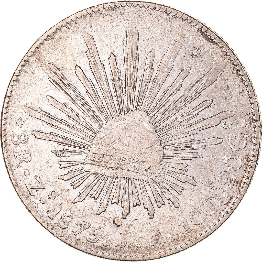 Monnaie, Mexique, 8 Reales, 1875, Zacatecas, TB+, Argent, KM:377.13