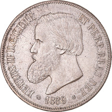 Moneta, Brazylia, Pedro II, 2000 Reis, 1889, Rio de Janeiro, AU(50-53), Srebro