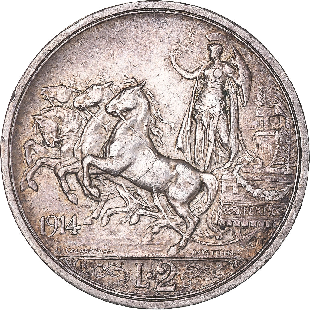 Coin, Italy, Vittorio Emanuele III, 2 Lire, 1914, Rome, AU(55-58), Silver, KM:55