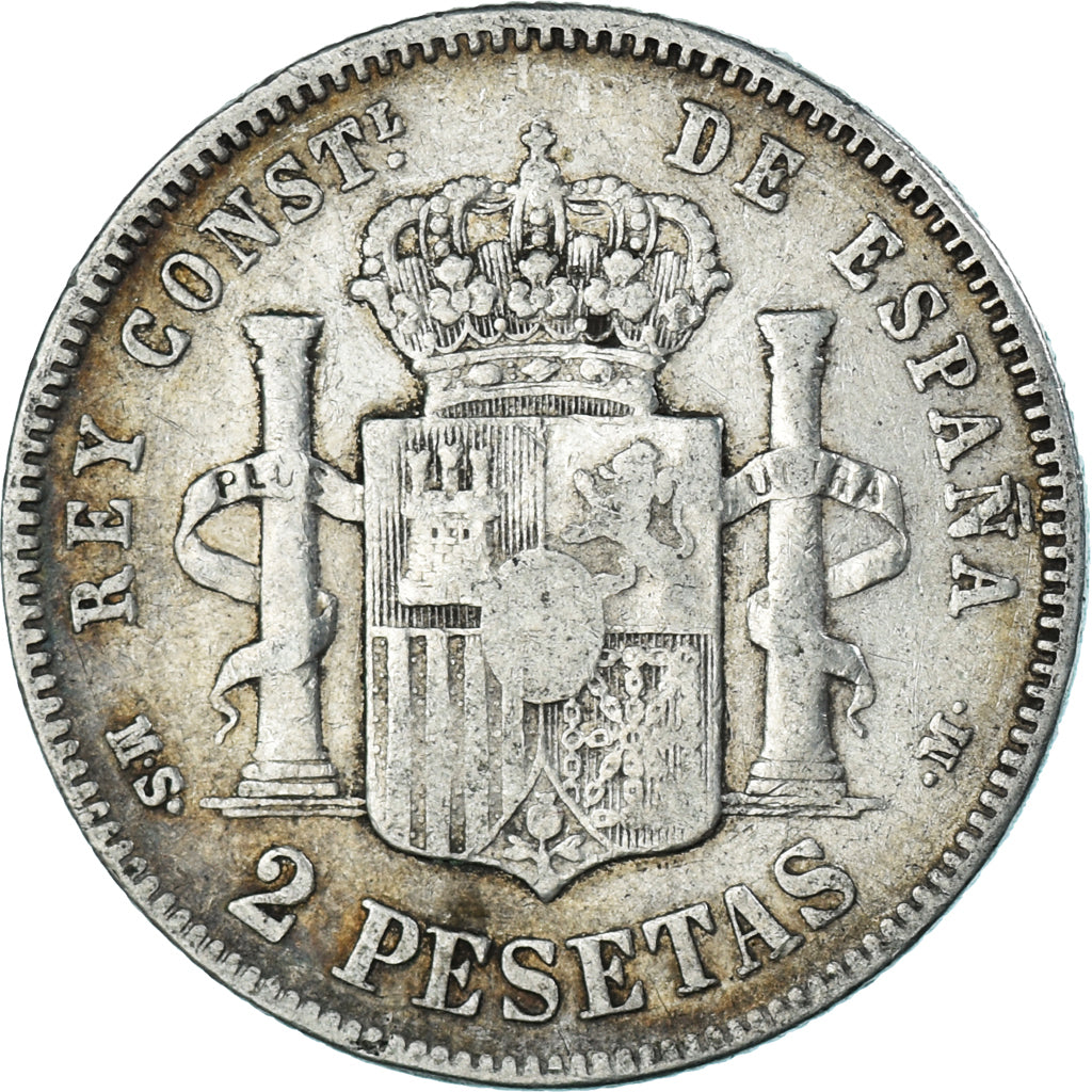 Munten, Spanje, Alfonso XII, 2 Pesetas, 1882, Madrid, FR+, Zilver, KM:678.2