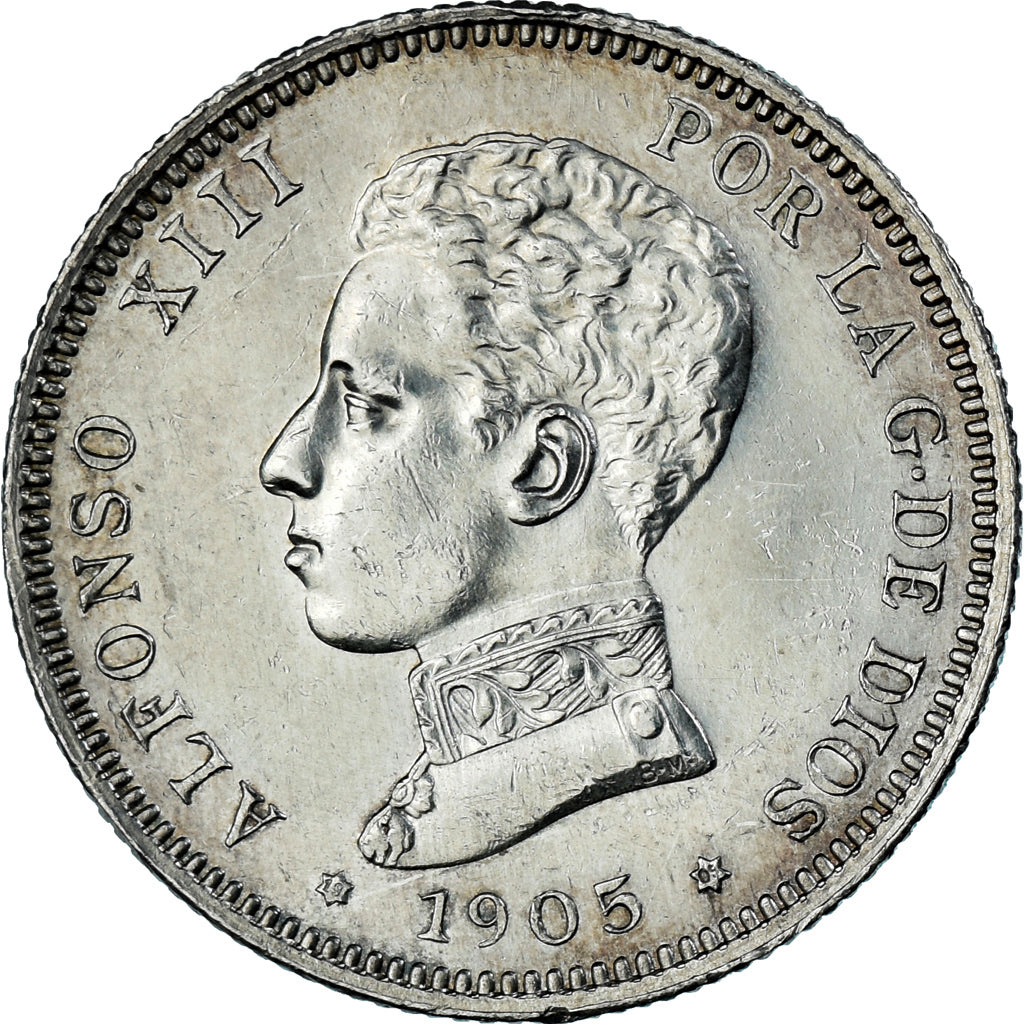 Coin, Spain, Alfonso XIII, 2 Pesetas, 1905, Madrid, AU(55-58), Silver, KM:725