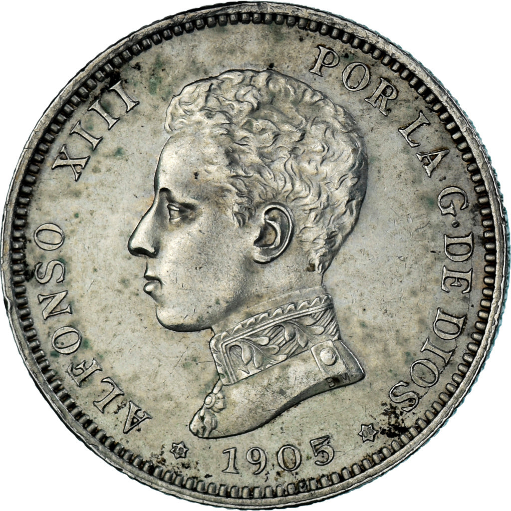 Coin, Spain, Alfonso XIII, 2 Pesetas, 1905, Madrid, AU(50-53), Silver, KM:725