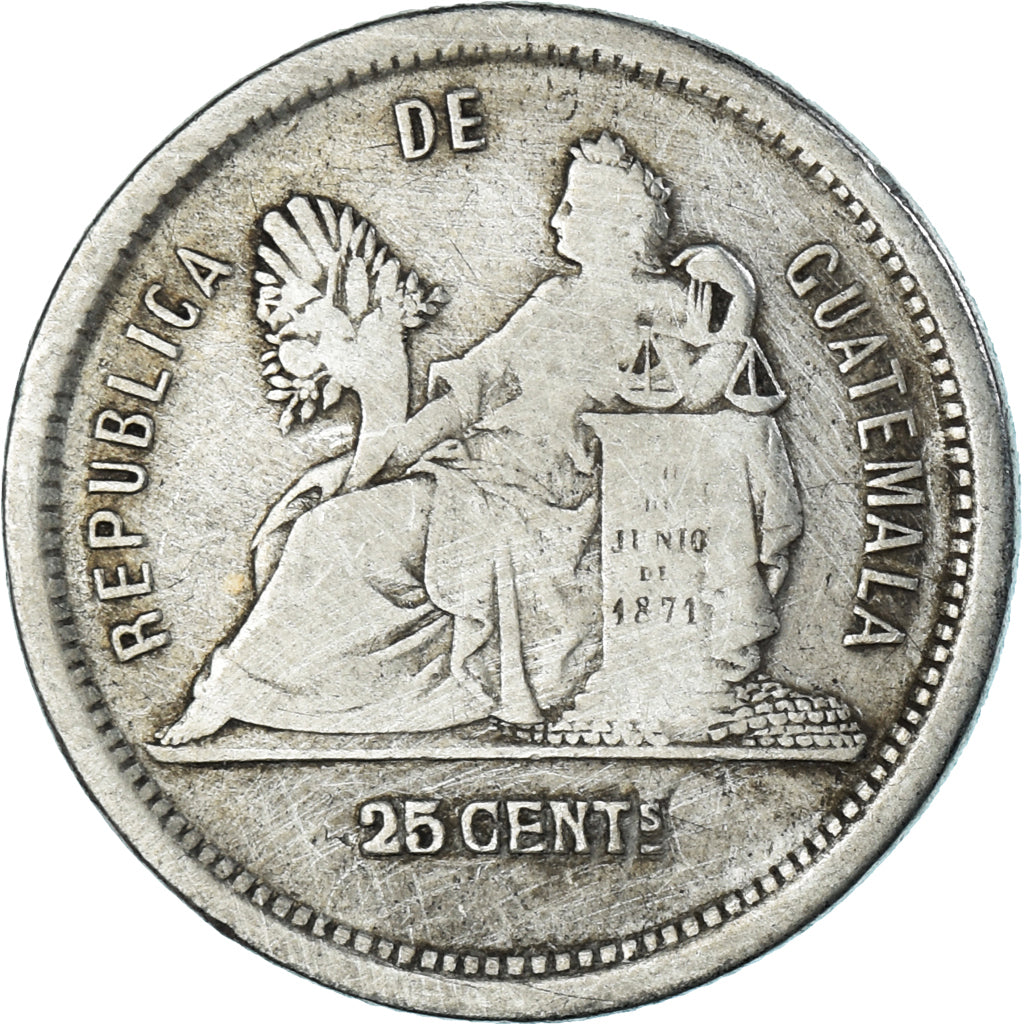 Monnaie, Guatemala, 25 Centavos, 1881, Guatemala City, TB+, Argent, KM:205.1