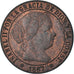Moneta, Hiszpania, Isabel II, Centimo, 1867, Barcelona, AU(55-58), Miedź