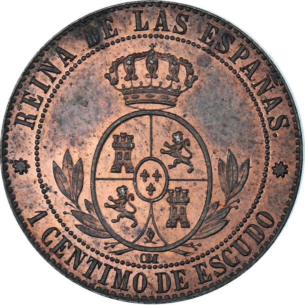Moneta, Hiszpania, Isabel II, Centimo, 1867, Barcelona, AU(55-58), Miedź