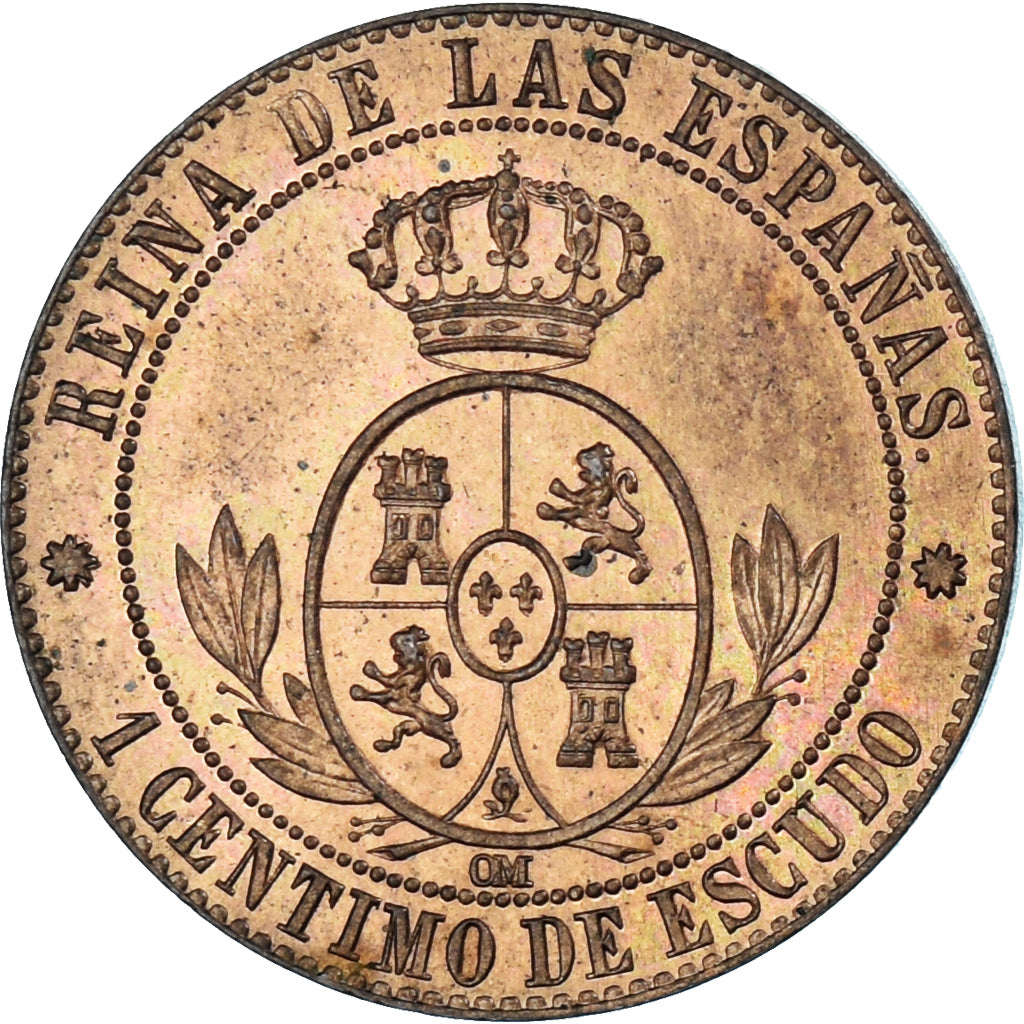 Moneta, Hiszpania, Isabel II, Centimo, 1867, Barcelona, MS(60-62), Miedź