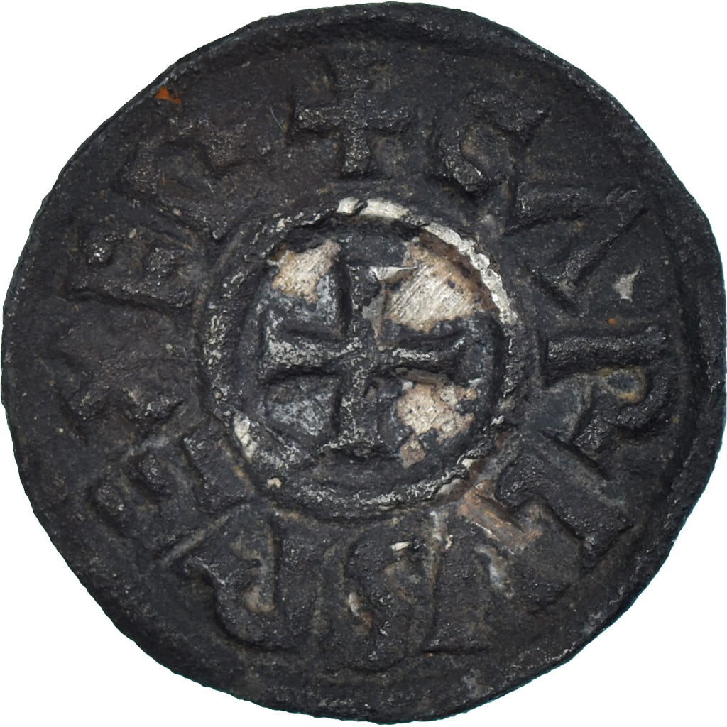 Moneda, Francia, Charles le Chauve, Denier, 840-864, Melle, BC+, Plata