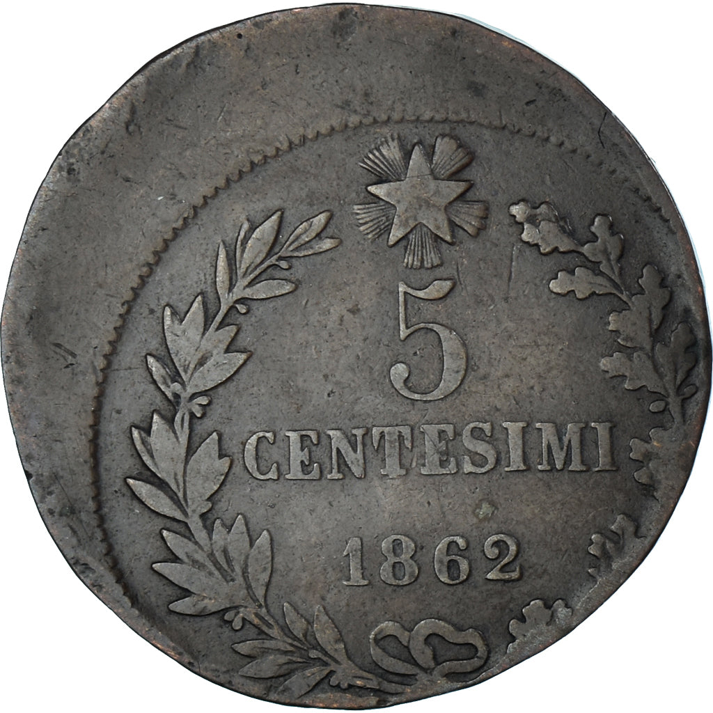 Münze, Italien, Vittorio Emanuele II, 5 Centesimi, 1862, Naples, casquette, S+