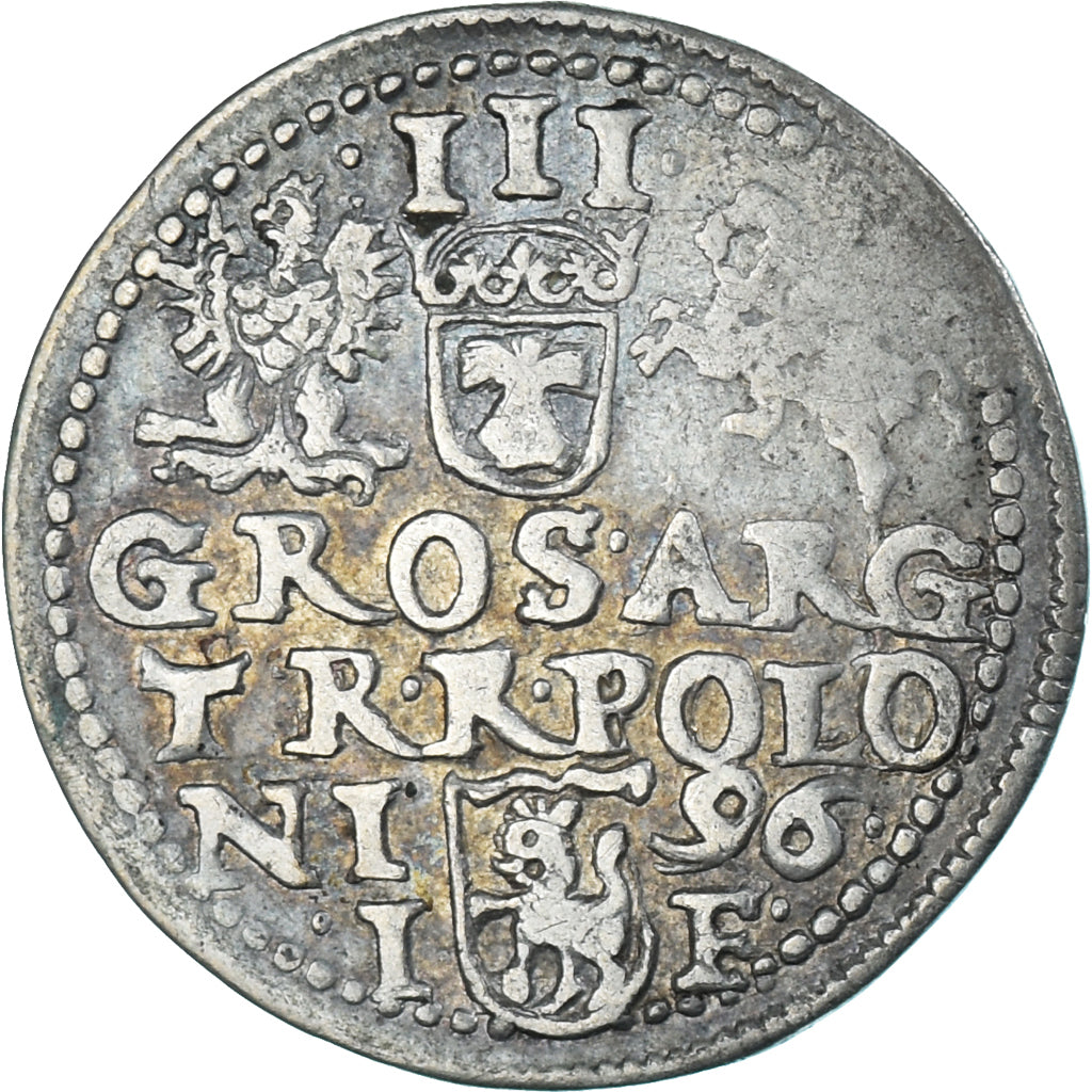 Moneda, Polonia, Sigismund III, trojak, 3 grosze, 1596, Olkusz, MBC+, Plata