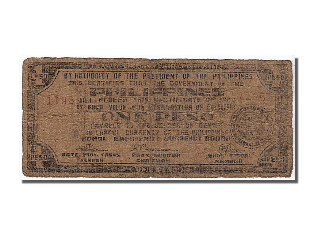 Biljet, Fillipijnen, 1 Peso, 1942, TTB