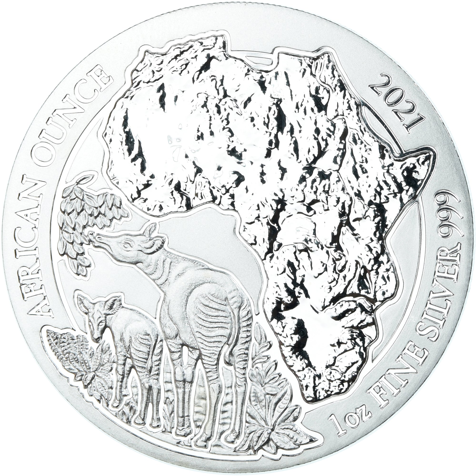 Coin, Rwanda, Okapi, 50 amafaranga, 1 Oz, 2021, BE, MS(65-70), Silver