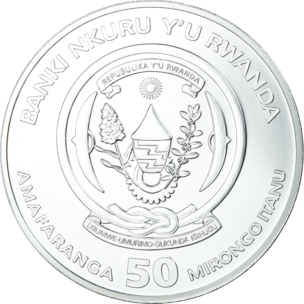 Coin, Rwanda, Okapi, 50 amafaranga, 1 Oz, 2021, BE, MS(65-70), Silver