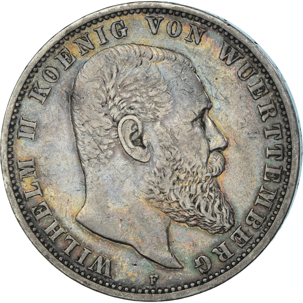 Coin, German States, WURTTEMBERG, Wilhelm II, 5 Mark, 1893, Freudenstadt