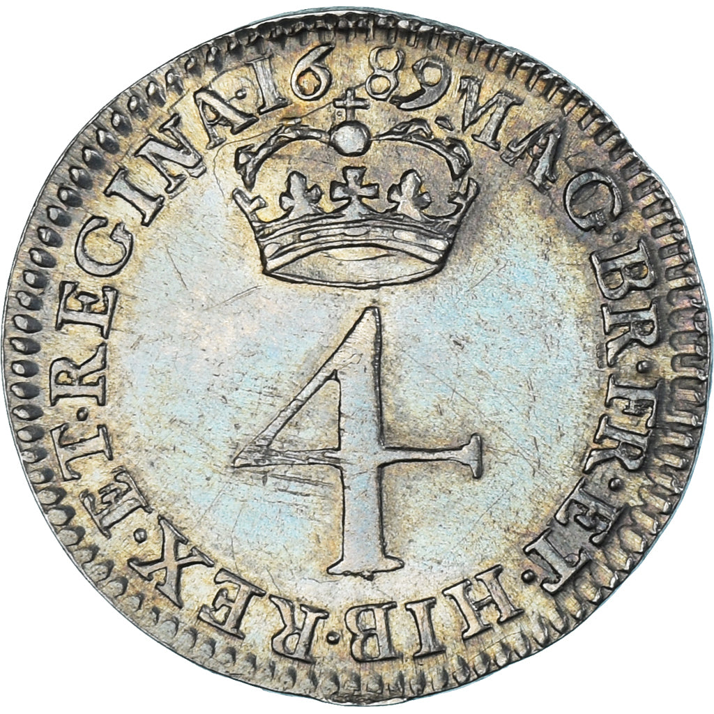 Coin, Great Britain, William III and Mary, 4 Pence, 1689, AU(55-58), Silver