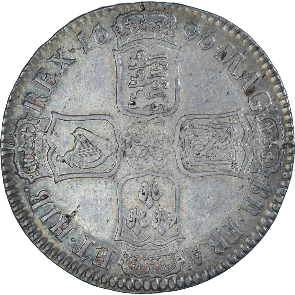 Coin, Great Britain, William III, 1/2 Crown, 1696, VF(30-35), Silver, Spink:3487
