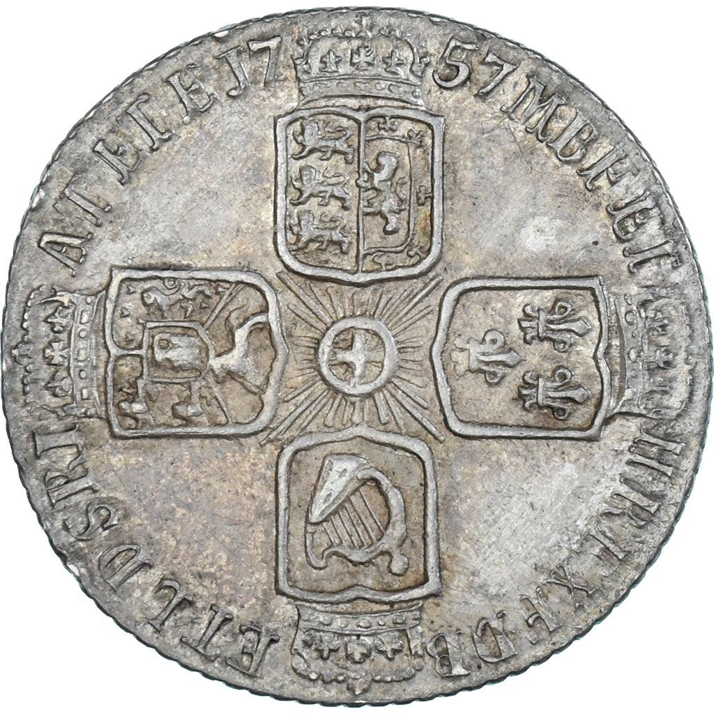 Coin, Great Britain, George II, 6 Pence, 1757, AU(50-53), Silver, Spink:3711