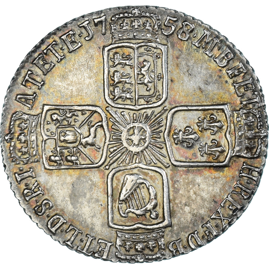 Moneta, Gran Bretagna, George II, 6 Pence, 1758/7, SPL-, Argento, Spink:3711