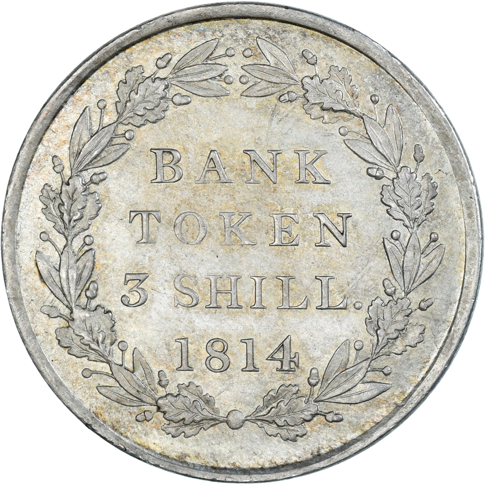 Royaume-Uni, 3 shilling token, George III, Bank of England, 1814, TTB+, Argent
